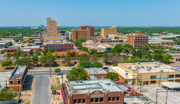 Aerial view of the downtown skyline in Abilene