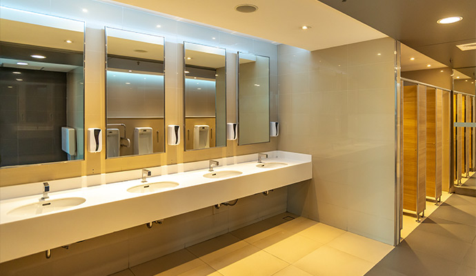 Clean commercial public restroom and washroom