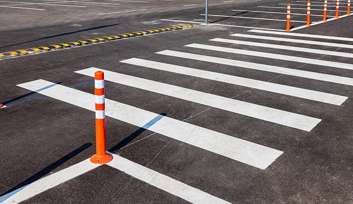 Clean parking lot with crosswalk painted