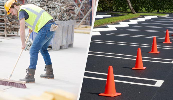 Collage of floor cleaning and clean parking lot