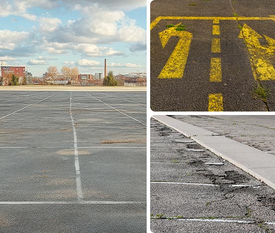 Collage of multiple commercial parking lot areas