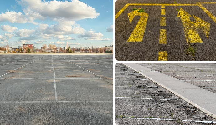 Collage of multiple commercial parking lot areas