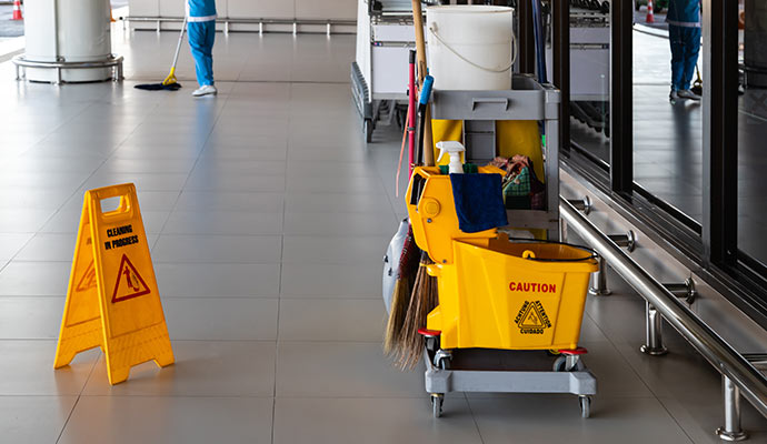 Commercial cleaning materials for janitorial service in a commercial space
