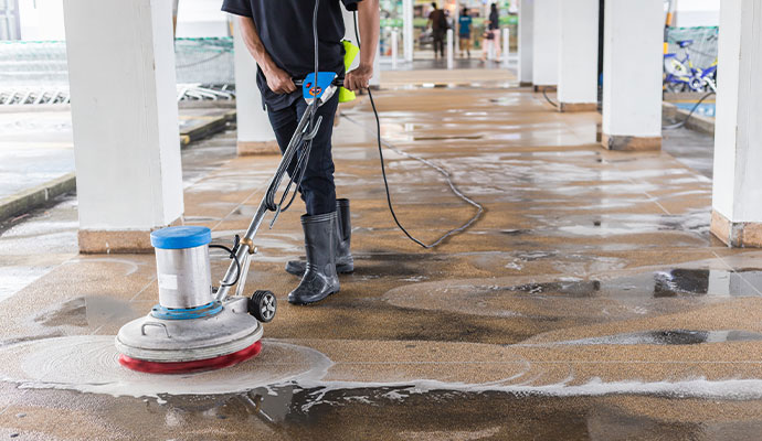 Commercial floor scrubbing and buffing service