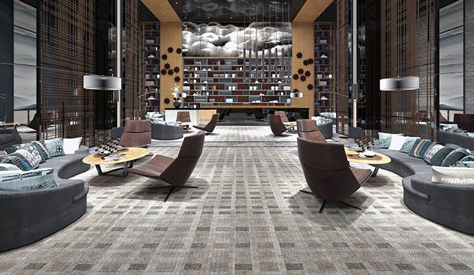 Commercial hotel lobby carpet on the floor