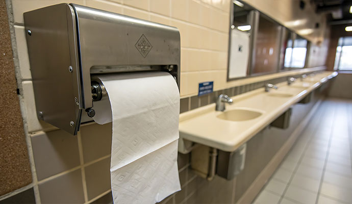 Stainless steel commercial restroom paper towel and toilet paper dispenser