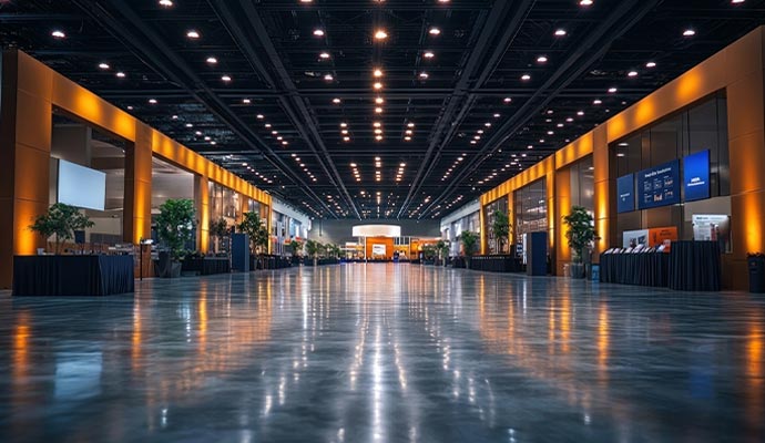 Empty exhibition hall with booths