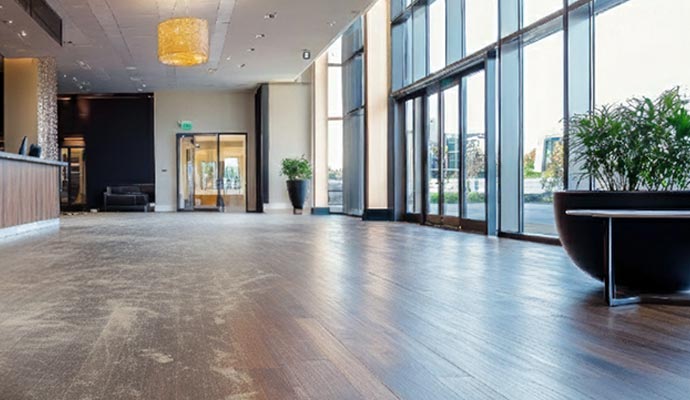 Clean laminate floor in a modern office lobby