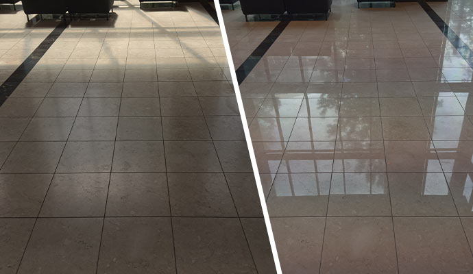 Collage of faded and polished tile floor