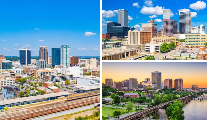 Collage of various cities highlighting iconic buildings and urban environments