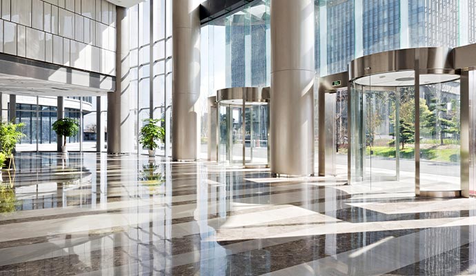 Clean and polished floor in a contemporary building lobby