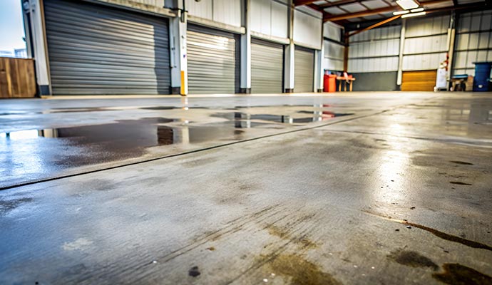 Oil and grease stain on industrial warehouse floor