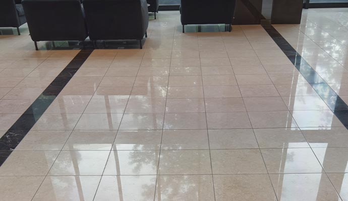 Smooth and shiny tile floor with a polished finish