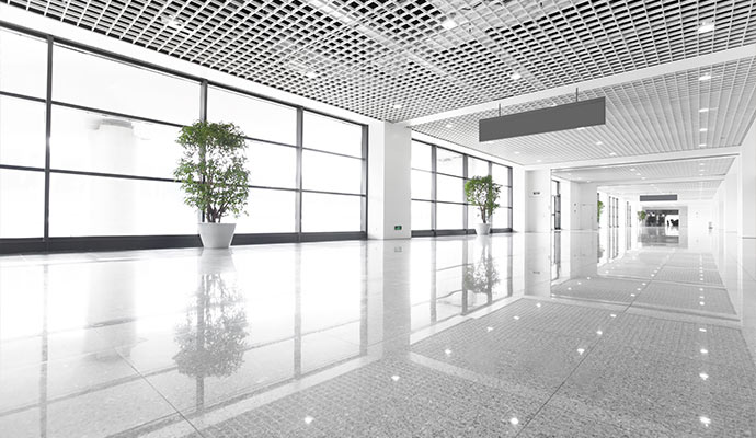 Shiny tile floor in a commercial space
