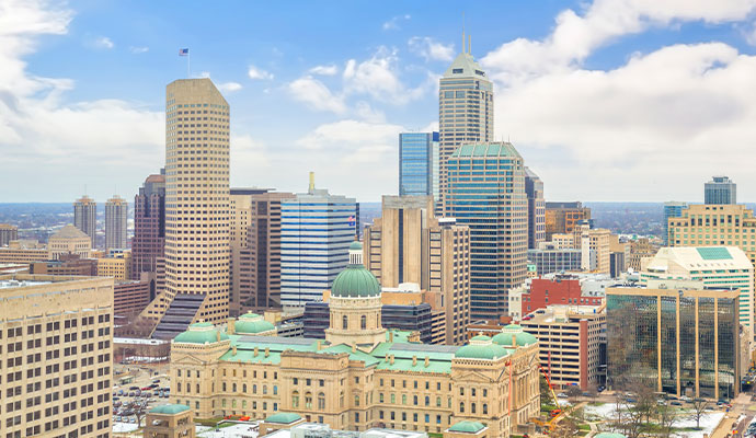 Panoramic view of the downtown Indianapolis, Indiana skyline