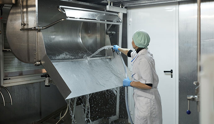 Industrial food processing equipment cleaning