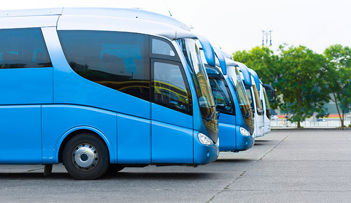 Airport buses parked in row