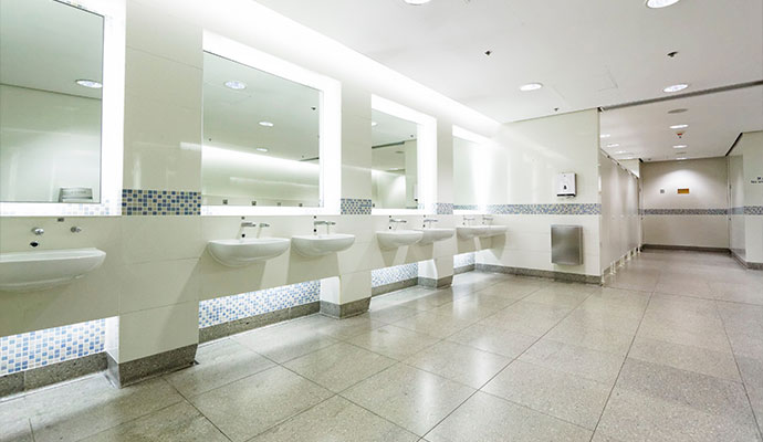 Clean commercial public restroom and washroom