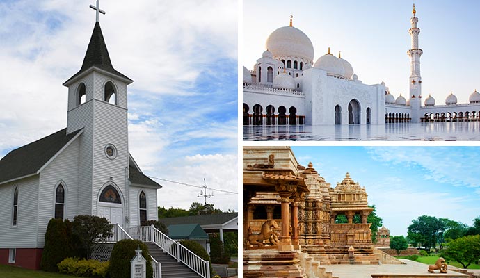 Collage of different places of worship