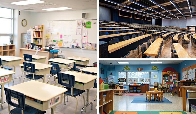 Collage of different types of educational institutes