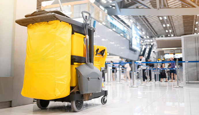 Janitorial cleaning cart at airport