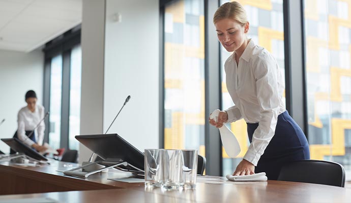 Meeting room desk cleaning service in office