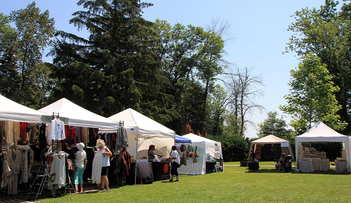 Outdoor community market event setup