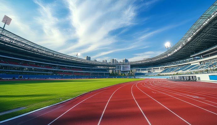 Modern sports stadium running track