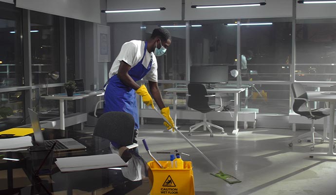 Professional cleaning of office premises during nighttime