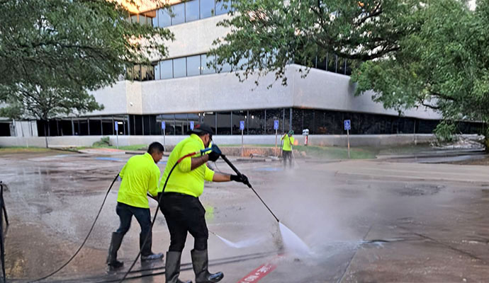 Power washing parking area