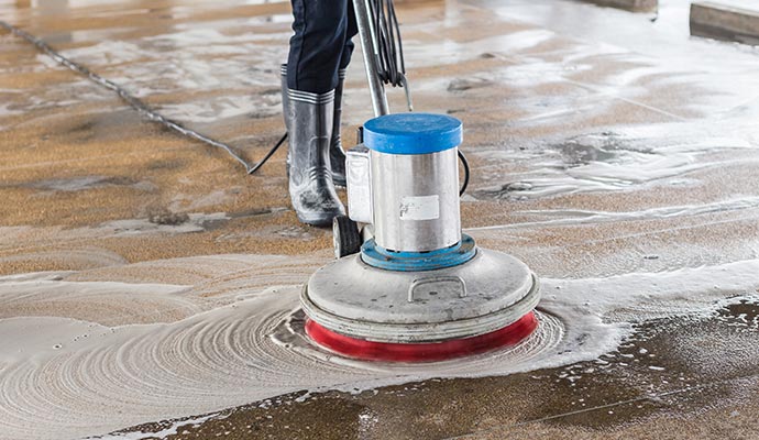 Professional floor cleaning with equipment