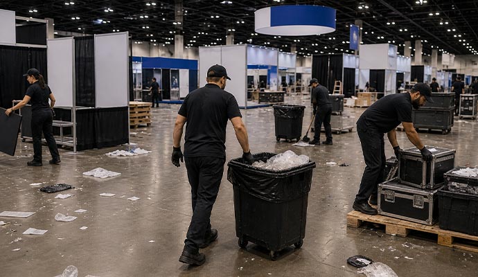 Trade exhibition center cleaning after event
